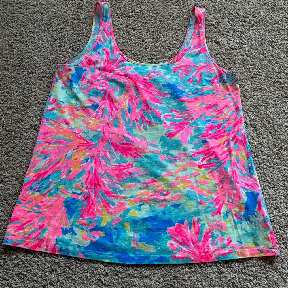 Lilly Pulitzer Kinsy Tank Top Women’s S Multicolor Palm Beach Coral Print EUC